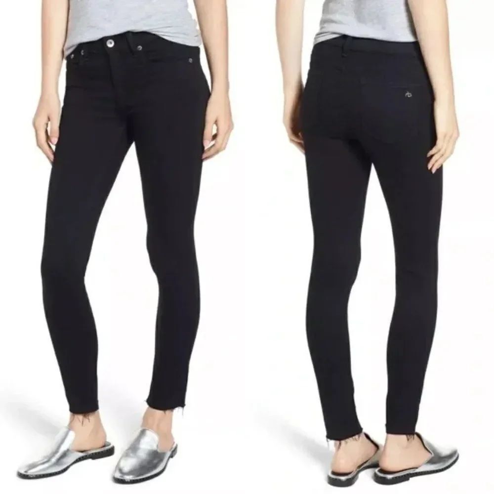 Rag & Bone Ankle Skinny Raw Hem Jeans - size 27 in Black.